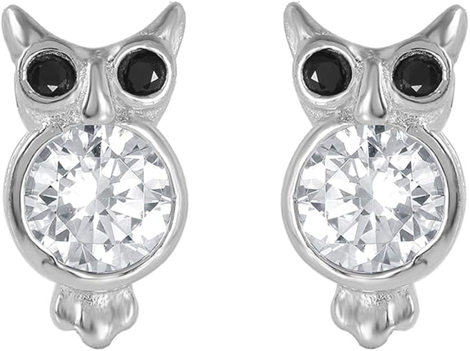 owl stud earrings silver