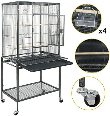 Nova Microdermabrasion 53" Rolling Wrought Iron Bird Cage W/Stand Perch for Parrot Cockatiel Cockatoo Parakeet Macaw Finches Pet Supplies