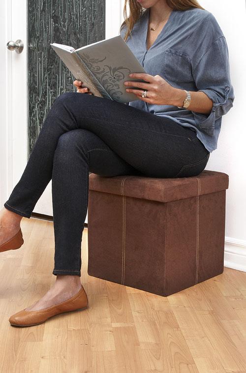 FHE Group Microsuede Folding Storage Ottoman, 15 by 15 by