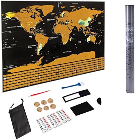 Scratch Off World Map Poster by Lumo - 2018 Travel Tracker Map with US States | All Country Flags - Perfect Gift, Travelers' Favorite, Learn Cities &amp; Countries | Extra Large Black 32" x 23"
