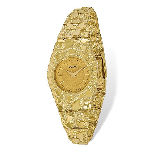 Hermoso reloj de pulsera de oro amarillo de 10 K, con esfera de 22 mm, color champán