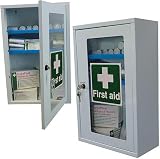 Safety First Aid Group Cabinet Clear Front Shelves Key Lock 2 Keys Empty view 3