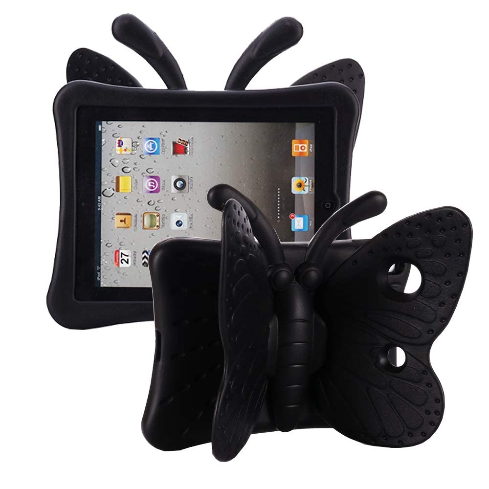 Tading iPad 9th 8th 7th Generation Case Kids Girls, Cute Butterfly Shockproof EVA Foam Super Protection Stand Cover for iPad 2021 2020 2019 10.2" and iPad Air 3 Pro 10.5" - Black