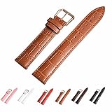Leather Watch Band with Rose Gold Watch Buckle - Choices of Color & Width (18mm,20mm or 22mm) Genuine Cowhide Interchangeable Strap(20mm,Light Brown)