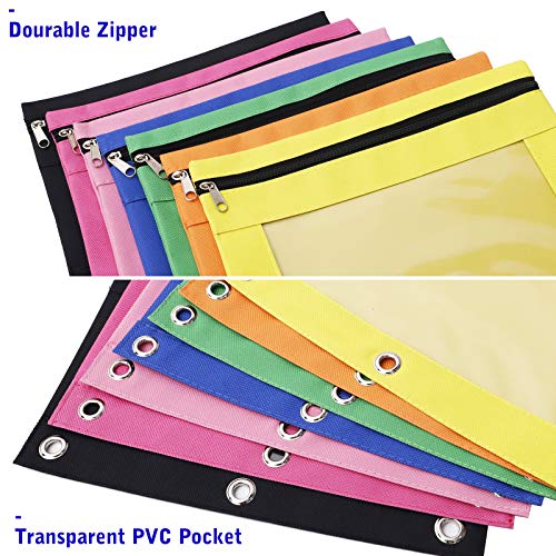 LABUK 7 Pack Zipper Pouches for 3 Ring Binder, 7 Color Binder Pouch