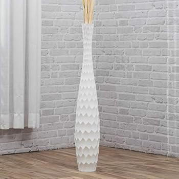 Leewadee Tall Big Floor Standing Vase for Home Decor 36 inches, Mango Wood, White