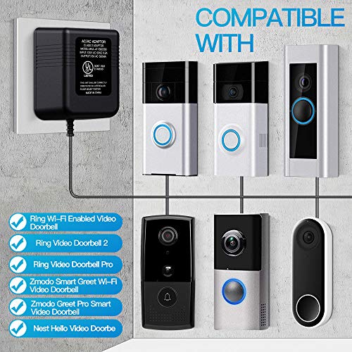 QIBOX Power Supply Adapter Compatible with Ring Video Doorbell, 18V Transformer Adapter Battery Charger Plug with 20 Ft Cable for Ring Doorbell Pro / Ring 2 / Ring Wi-Fi Enabled / Nest Hello Doorbell