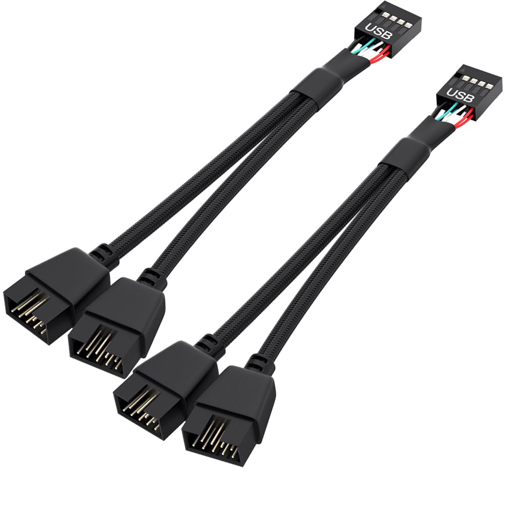Photo 1 of OwlTree 2 Pack Motherboard USB 2.0 to Dual 9 Pin Extension, USB Header Splitter for Internal Computer Motherboard (Braided Black)