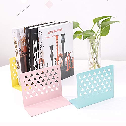 Yagote 1 Pair Desktop Bookends, Metal Hollow Book Ends Stand for Home Bedroom Decor Office Supplies (Yellow)