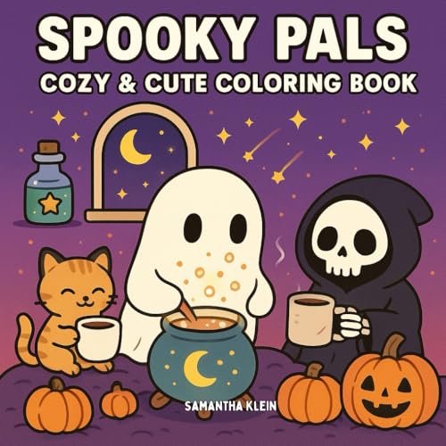 Spooky Pals: Coloring Book Featuring Cozy Scenes for Adults & Kids in Ghostly Moments
