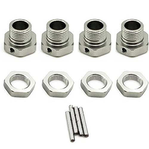 1 Set Aluminum 17mm Rim Wheel Hex Mount Hub Nuts & Pins for 1/8 RC Car Buggy Truck Silver