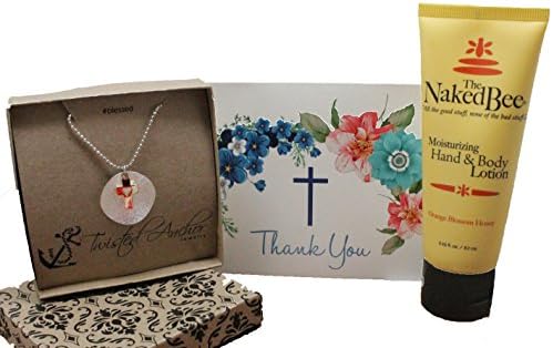 3 Piece Gift Set - Religious Gifts For Women, Religious Teacher Gifts , Religious Thank You Gifts - Includes Two-Tone Cross Necklace, Naked Bee Hand Lotion &amp; Ready To Give Thank You Card