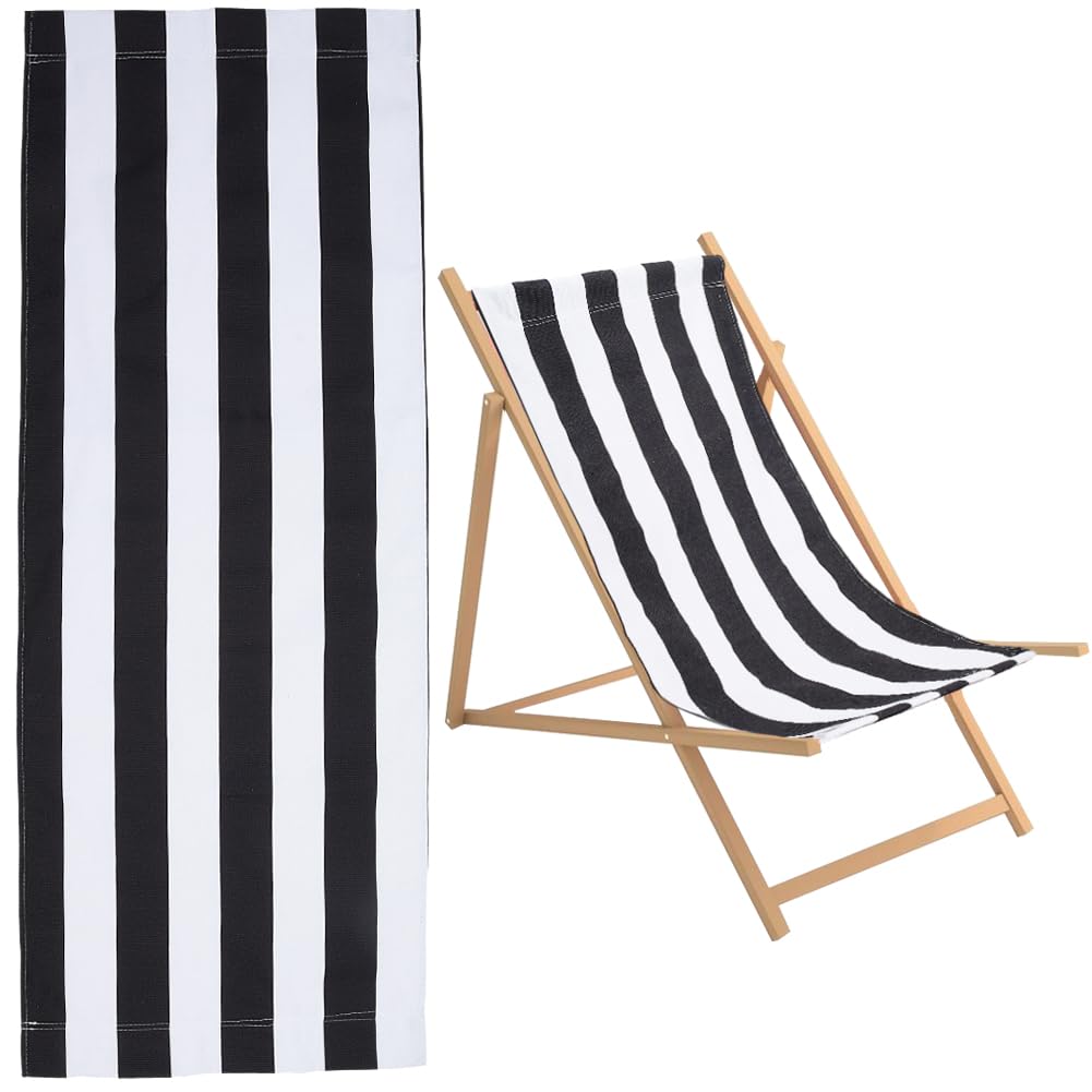 GORGECRAFT 113x43cm Beach Sling Chair Replacement Canvas Black White Stripes Directors Chair Covers Portable Folding Lounge Reclining Seat Cloth for Casual Sunbathing Garden Courtyard Beach Relaxation