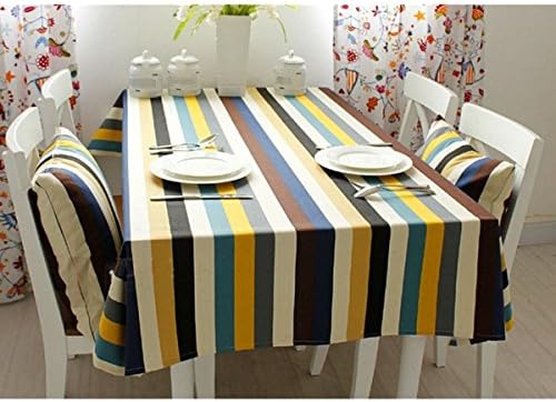 Valentines Gift Mediterranean Classic Thicken Linen &amp; Cotton Striped Pattern Rectangular Tablecloth, 55"x79"（150cmx200cm）