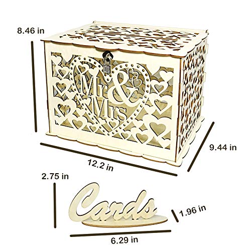 Angela&Alex Wedding Card Box, DIY Gift Card Boxes with Lock and Card Sign Wooden Hollow Wedding Money Box Holder for Reception Weddings Baby Showers Birthdays Graduations Party Decorations