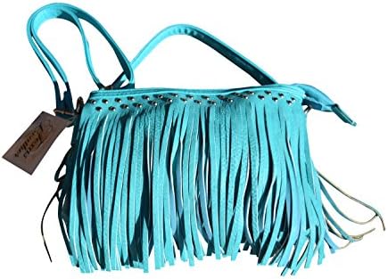 Womens Concealed Carry Purse with Fringe in Solid Faux Leather Clutch Style with Adjustable Strap (Turquoise)
