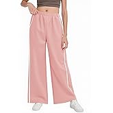 Haloumoning Girls Wide Leg Track Pants Kids Baggy Striped Parachute Pants Athletic Joggers with Pockets 5-14Y