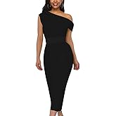 LILYIN Women’s Off Shoulder Business Work Pencil Dress Banded Waist Ruched Wedding Guest Cocktail Night Party Bodycon