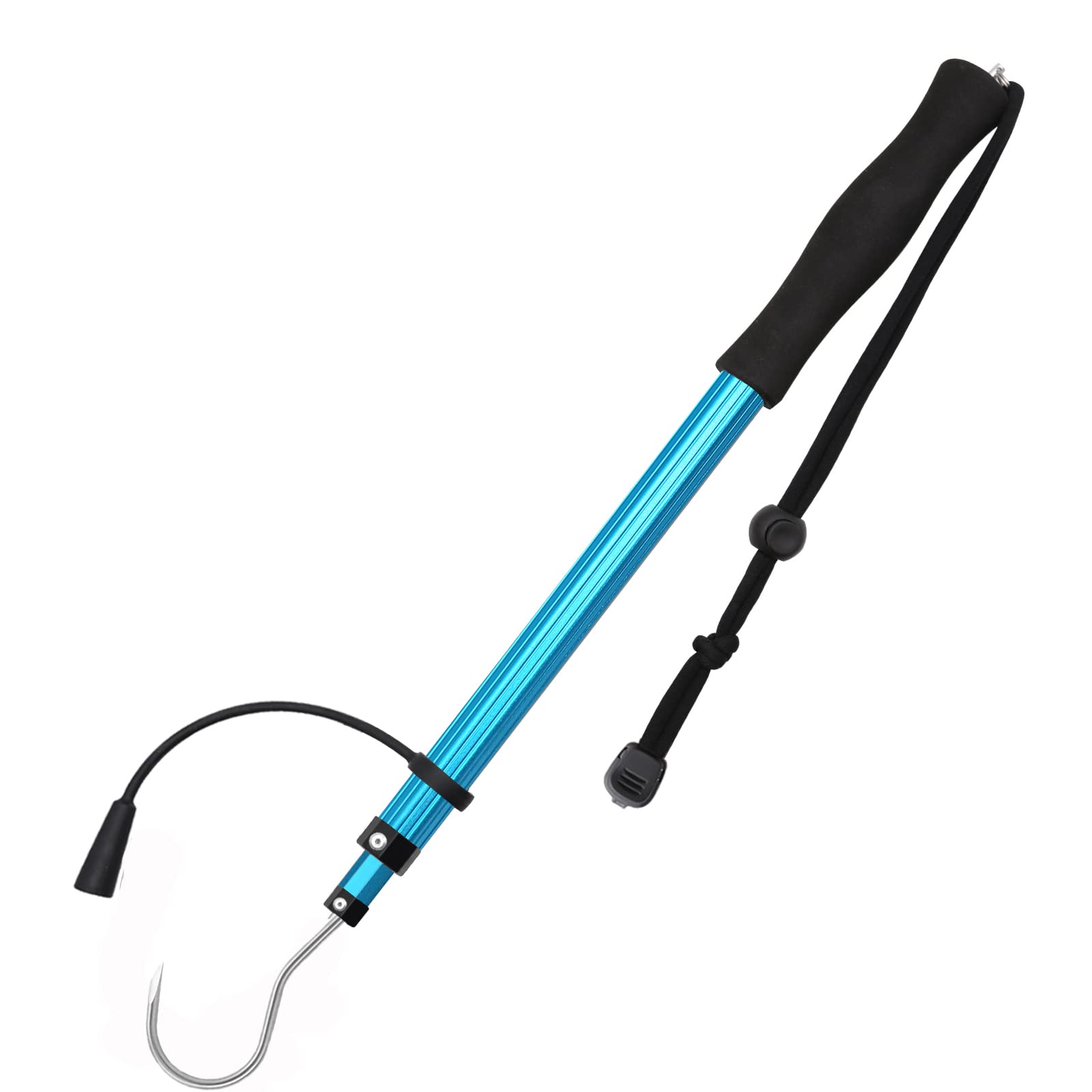 KOMCLUB Fishing Gaff Hook, Retractable Fishing Gaff Sharp Hook Fishing Gear Tackle with Soft Rubber Nonslip Handle Lanyard Lightweight Non-slip Sharp Hook for Saltwater Boat Kayak Fishing (blue-90cm)
