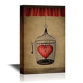 Retro Style Canvas Wall Art - Heart Shaped Lock in The Cage - Vintage Style Giclee Print Gallery Wrap Modern Home Art | Ready to Hang - 12x18 inches