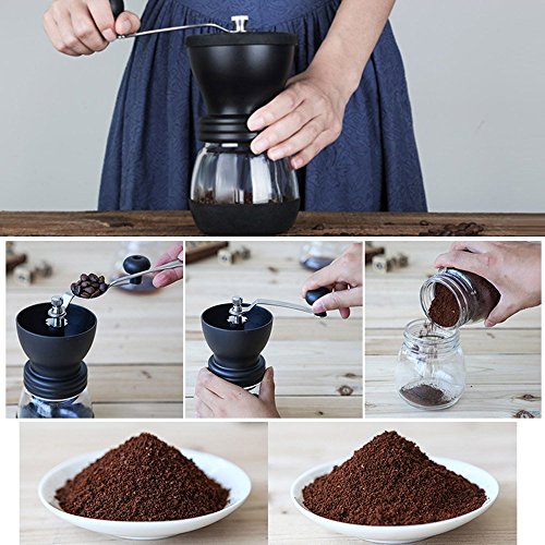 TRIPLE TREE Kaffeemühle Manuell Keramikmahlwerk, Tragbare Handkaffeemühle mit Einstellbaren Keramikgraten, Zwei Gläser… – Bild 5