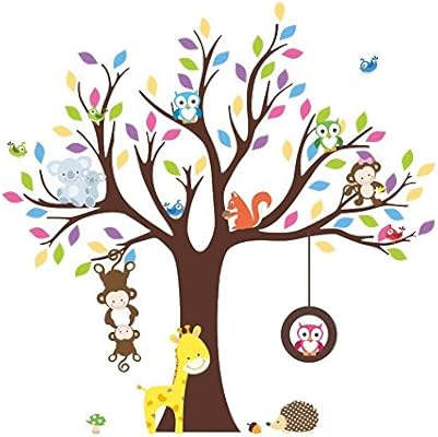Colorido Adesivo De Parede De Arvore De Macaco Desenho Animado Infantil Decoracao De Casa Amazon Com Br