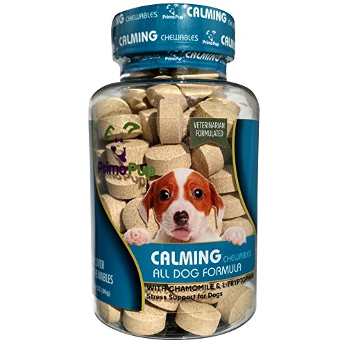 Calming Aid by Primo Pup Vet Health | Natural Stress Support for Dogs | Solution for Nervousness, Travel Induced Stress & Separation Anxiety | Vet Developed | 90 Chewables