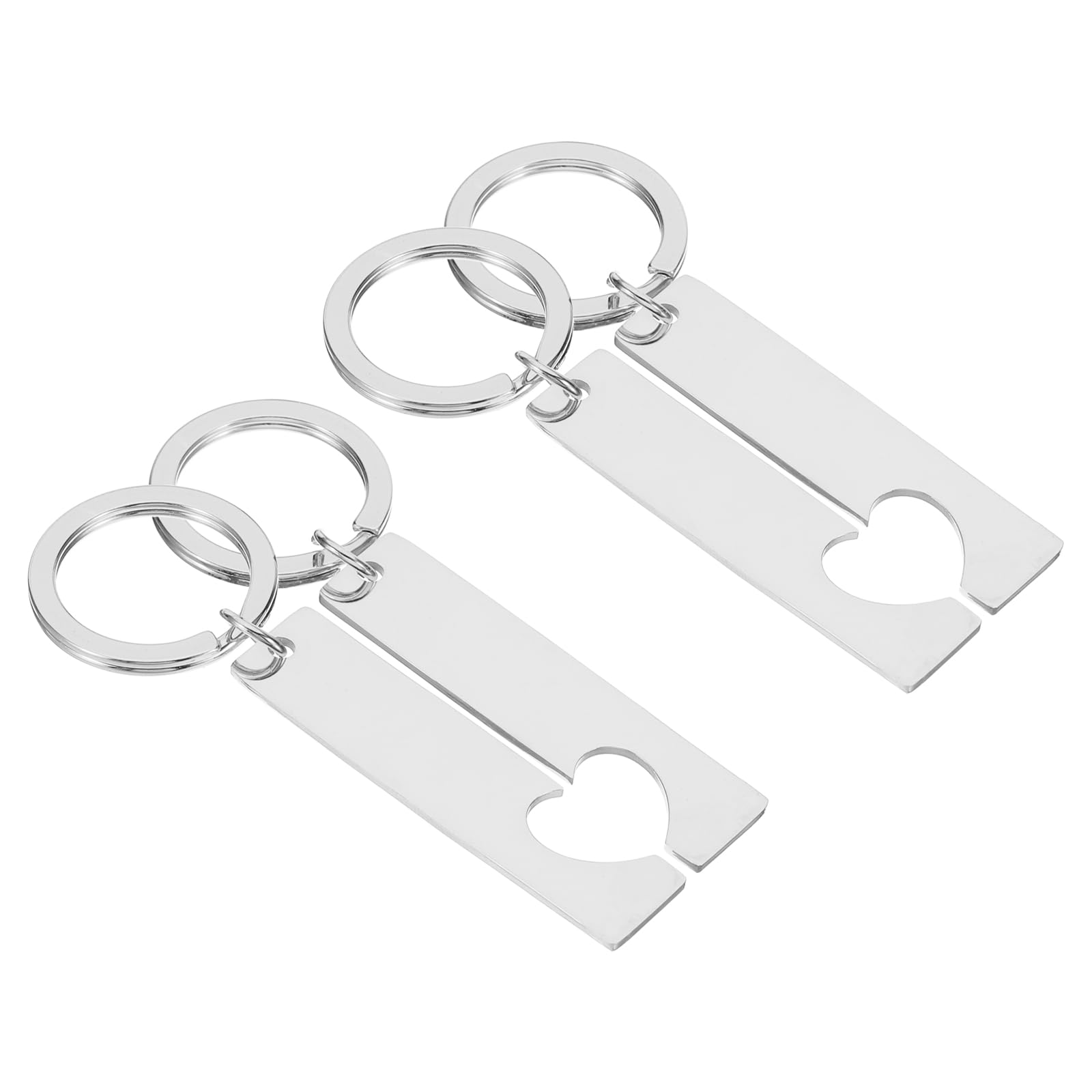 PATIKIL 2 Pairs Metal Stamping Blanks, Metal Keychain Blanks Rectangle Stamping Tags Blanks Stainless Steel DIY Heart Name Tag for Laser Engraving Lover, Silver Tone