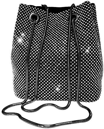 Women's Evening Bag- Full Rhinestones Bucket Bag Shining Crossbody Bag Shoulder Bag for Party Wedding Date Night