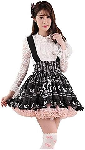 Star Heaven Black Rose Lace Crown Printed Lolita Suspender Skirt (XL)