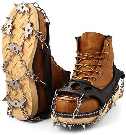 Leaftour Crampons Ice Snow Grips Shoe Boot Traction Cleats Anti Slip 18 Teeth Stainless Steel Chain Outdoor Ski Ice Snow Hiking Climbing