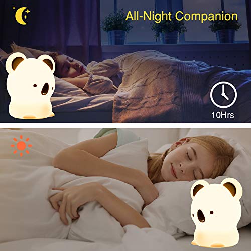 Kids Night Light, Cute Koala Gifts, Koala Bear Silicone Battery Powered Girls Toddler Baby Teen Children Night Lamp for Bedroom, Nursery Portable Soft Squishy Color Changing Animal Koala Nightlight