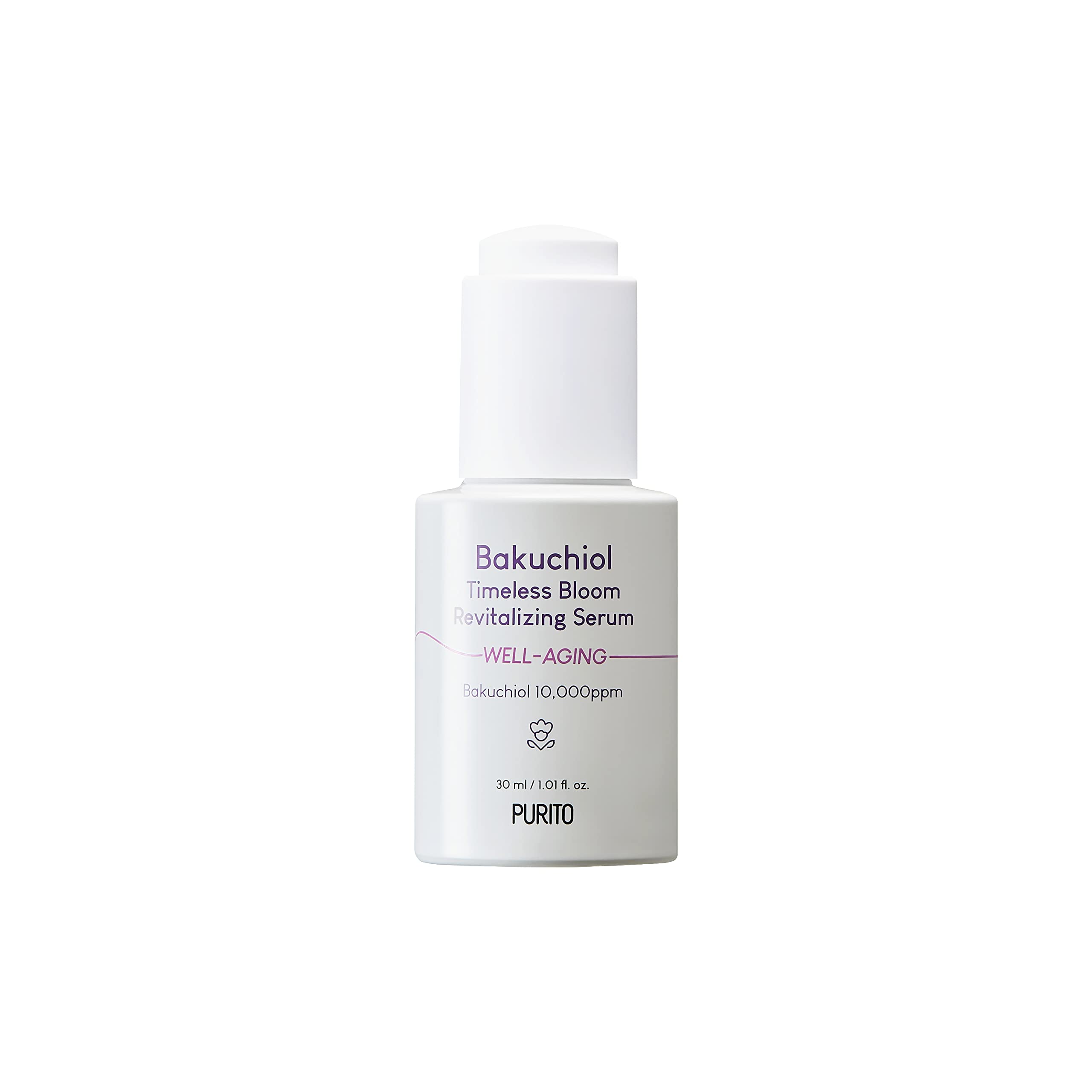 PURITO, Bakuchiol Timeless Bloom Revitalizing Serum 30ml / 1.01 fl. oz. Vegan & Cruelty-Free, Fragrance-Free, Safe Ingredients, Korean Skin Care