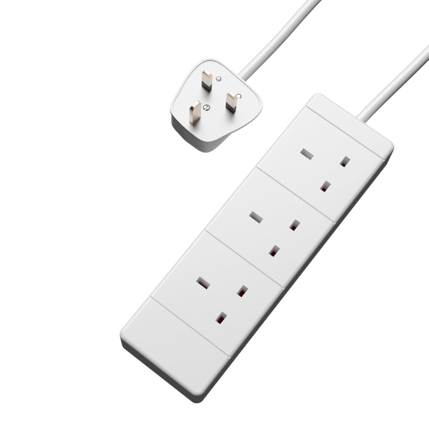 rhinocables 3 Gang Extension Lead for 3 Pin UK Plugs, 13 Amp 3 Way Extension Lead, Long Extension Cable, (2m, White)