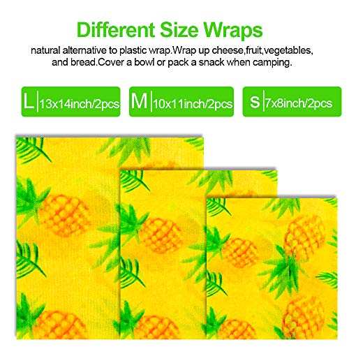 Reusable Beeswax Food Wrap 6 Pack & 3 Silicone Stretch Lids & 5 Food Bag Clips, Organic Eco Friendly Food Wraps, Sustainable Zero Waste Bees Wax Sandwich Wrappers Cling Wrap Cover for Food Storage