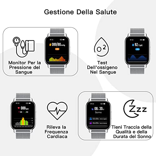 Popglory Smartwatch Men Women 2 Straps Watch Calls and Whatsapp Pedometer Voice Assistant 24H Digital Watch Heart Rate Monitor Blood Pressure SpO2 Sleep for Android iOS