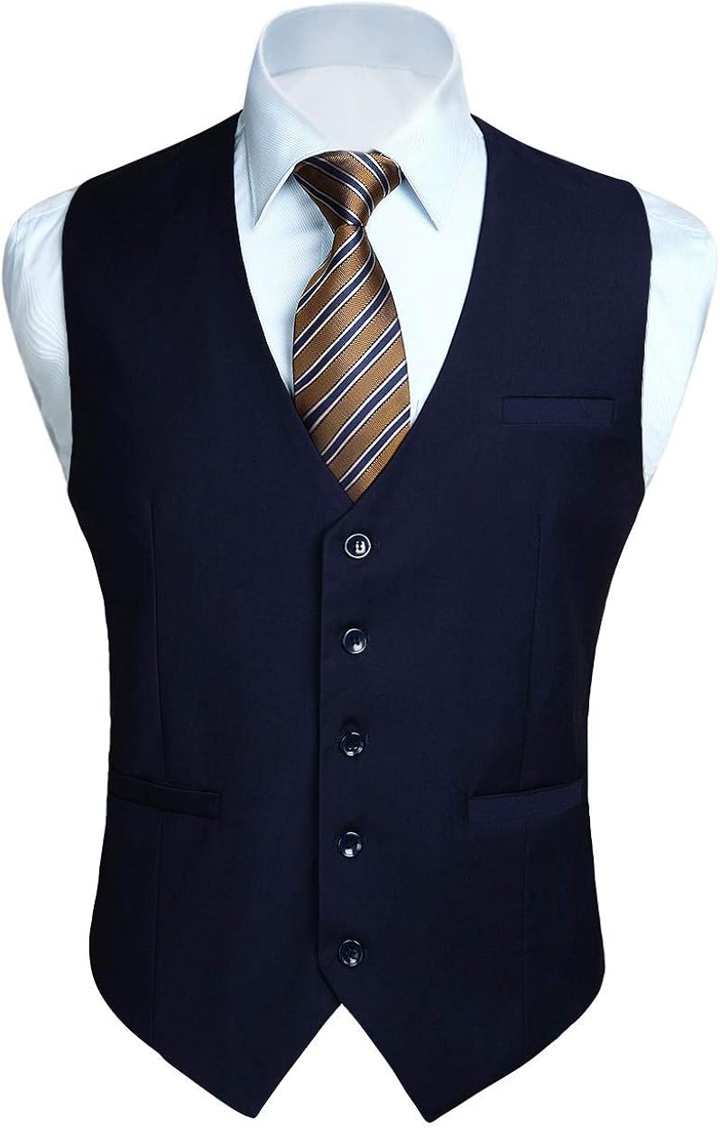 HISDERN Chaleco Formal Hombre Algodón Amarillo Sólido - Para Bodas Y Trajes (Talla M)