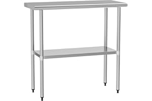 HOCCOT Stainless Steel Table for Prep & Work 18" X 36" inches with Adjustable Shelf, Commercial Workstations, Utility Table in Kitchen Garage Laundry Room Outdoor BBQ