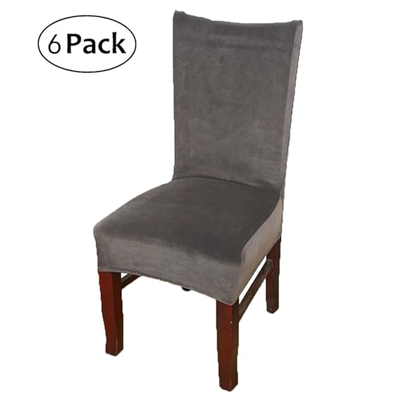 Stretch Chair Covers for Dining Room, Dark Grey Set of 6 Velvet Dining