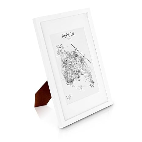 Classic by Casa Chic - Echtholz Bilderrahmen A3 - Weiß - mit DIN A4 Passepartout - Plexiglas - Rahmenbreite 2cm