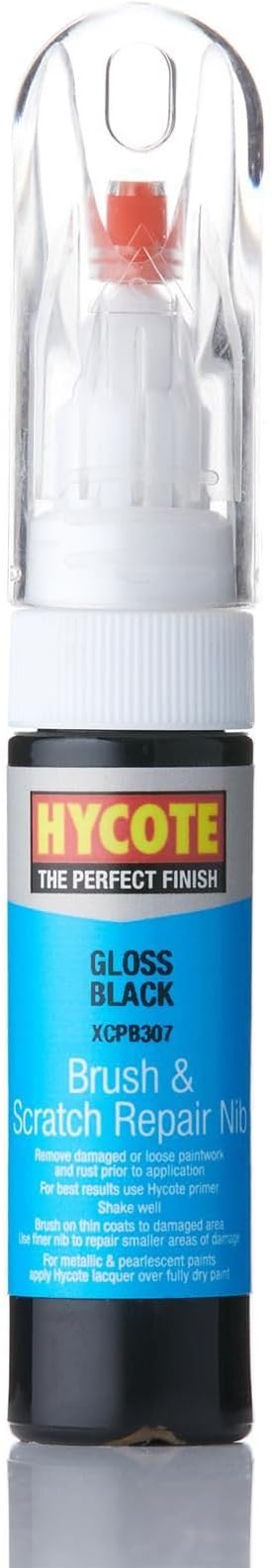 Hycote Gloss Black Touch Up Paint 12.5ml 2-in-1 Brush & Nib Satin Finish