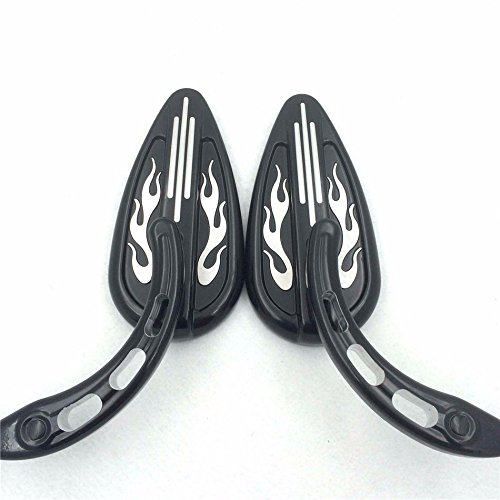 HTT Motorcycle Black Flame Groove with Skull Stem Side motorcycle Mirrors for 1982 and Up universal to most Harley bike Dyna Touring Sposter CVO