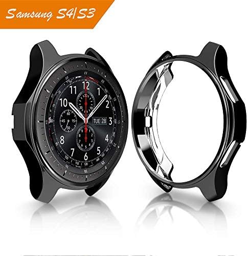 Case for Samsung Gear Galaxy/S3 Frontier SM-R760 & Classic, Soft TPU Plated [Scratch-Proof] All-Around Protective Bumper Shell for Samsung Gear Galaxy/S3 Watch 46mm 42mm (Black, Galaxy/S3 46MM)