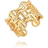 18K Gold Plated Open Rings for Women Wide Band Link Chain Ring Simple Stacking Finger Jewelry Size #4 - #9