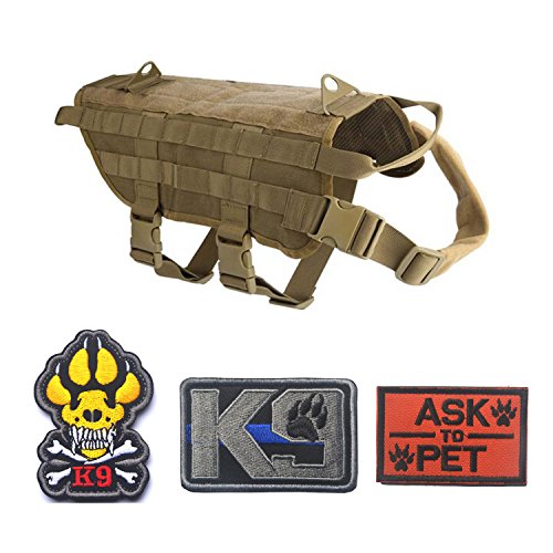 Homiego Tactical Military Police Service Dog Training Molle K9 Vest Harness for Hiking Camping (L, CB)
