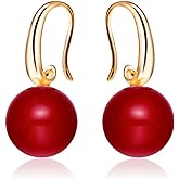 4.1 Inches 12MM Charming Drops Pearl & Gold Earrings for Women | Simulated Pearl Hook Dangle Earrings for Women | Elegant Jewelry Accessories for Woman Fashion, Trendy Cute Prom Huggies Hoop Bridal Earring