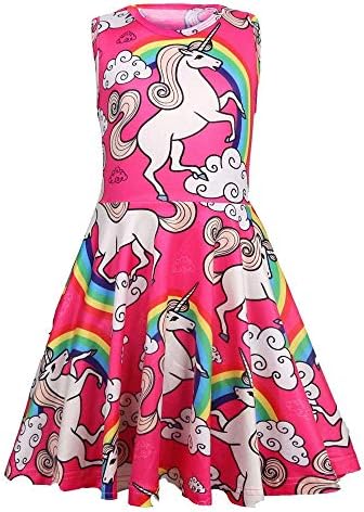 Colobe Girls Summer Dresses Sleeveless Casual Unicorn Gifts A Line Swing Twirl Dress for Kids Aged 2-8 Years