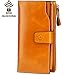Itslife Women's RFID Blocking Large Capacity Luxury Wax Genuine Leather Cluth Wallet Ladies Card Holder (Tan RB)