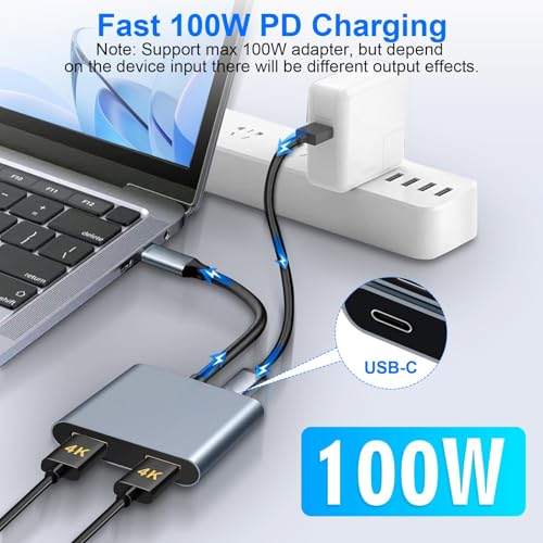 Usb C To Dual Hdmi Adapter, 4 In 1 Splitter For Monitors 4K, 2.0 Port, Type Adapter Multiport, Hub 4K@60Hz, Macbook Pro/Air, Ipad, Surface, Dell