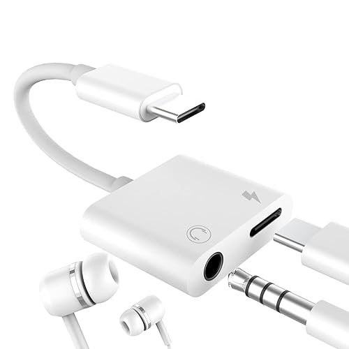 USB-C to 3.5mm Audio Accessories Type C Headphone Jack Adapter 2in1 DAC AUX Splitter Apple IPhone15 Pro Max Ipad Charging Dongle Compatible for Samsung LG Huawei Galaxy S23 S22 S21 FE Ultra Note10 S9